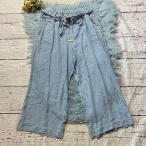 Michael Michael Kors Chambray Tie Waist Crop Wide Leg Pants sz M